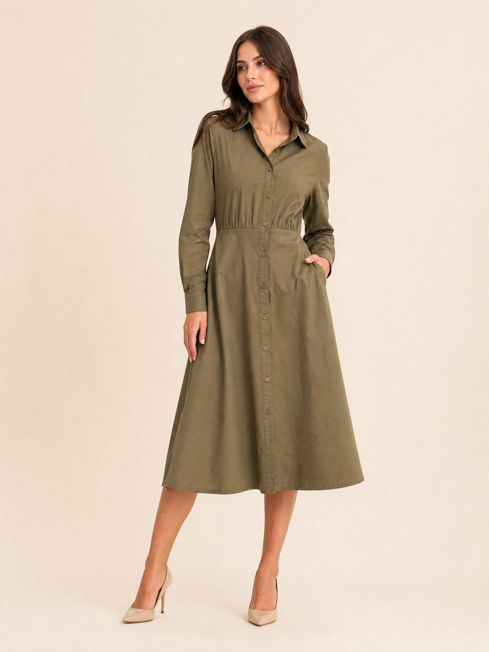 Pia Hemdblusenkleid – Khaki
