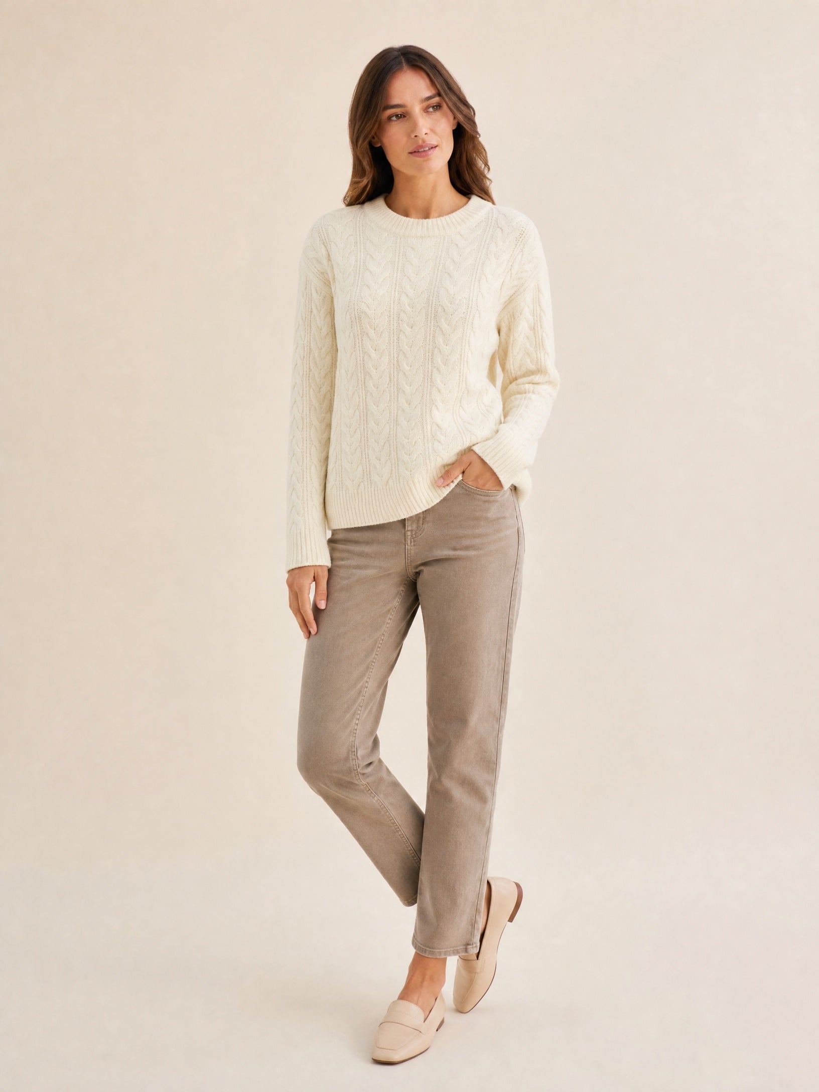 Ida Zopfpullover – Creme
