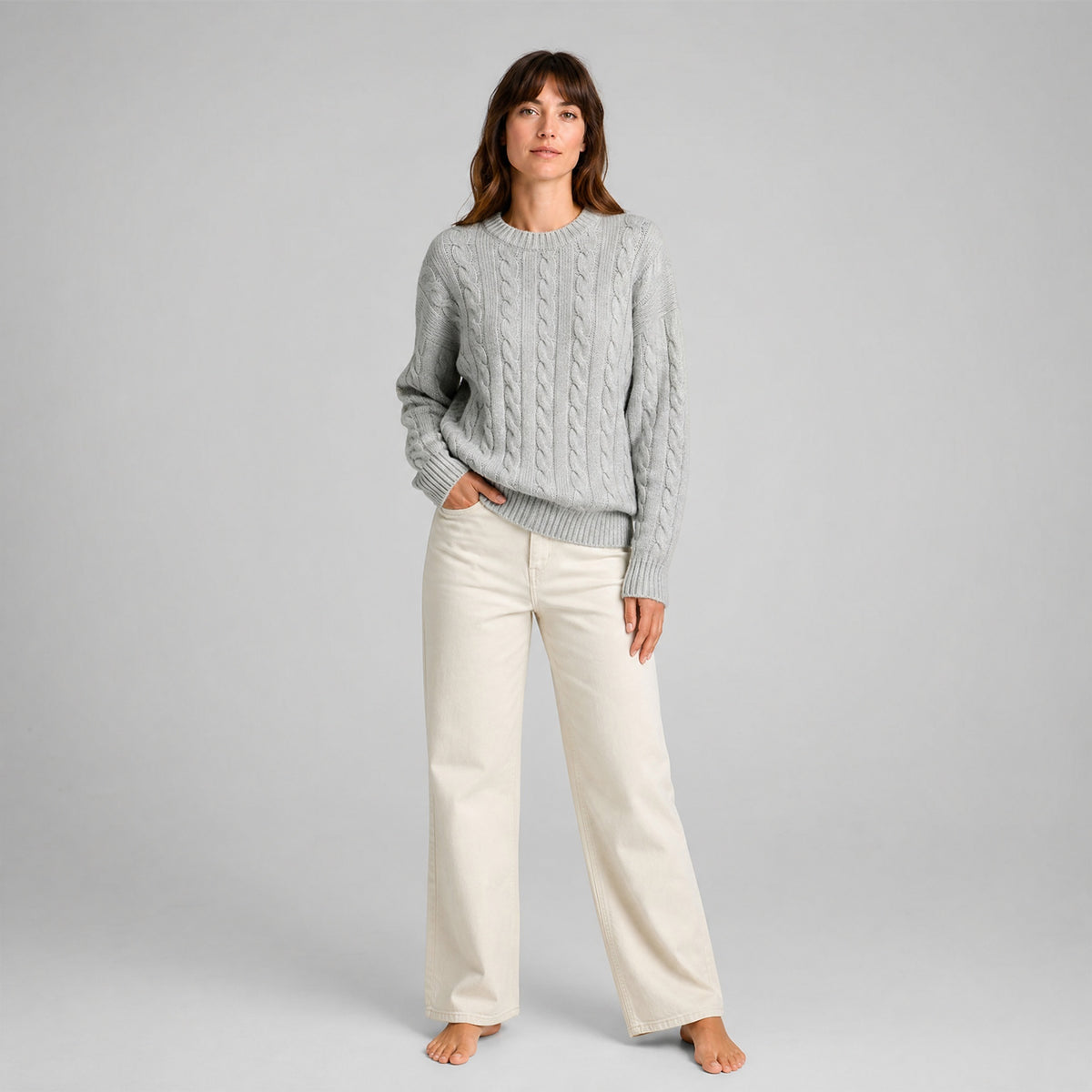 Ida Zopfpullover – Nebelgrau